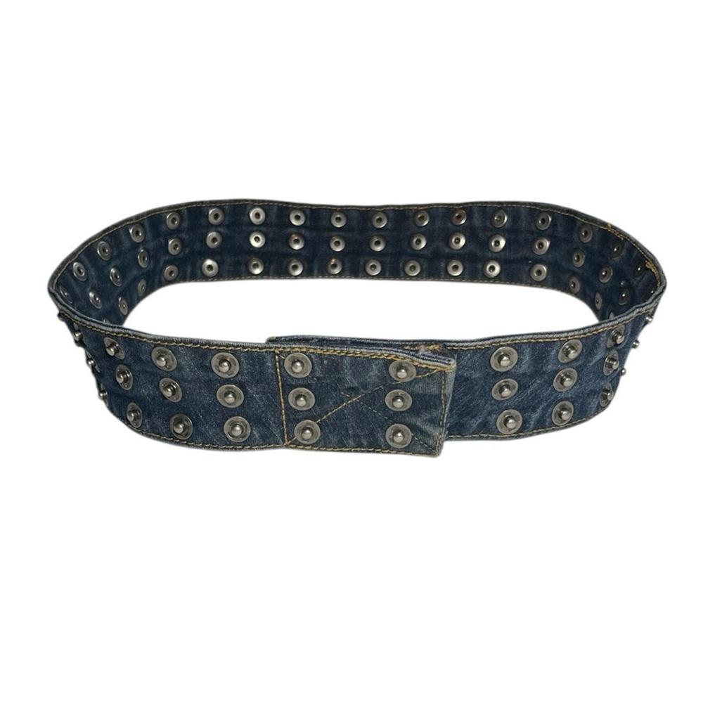 Denim Grommet Stud Wide Belt - Blue